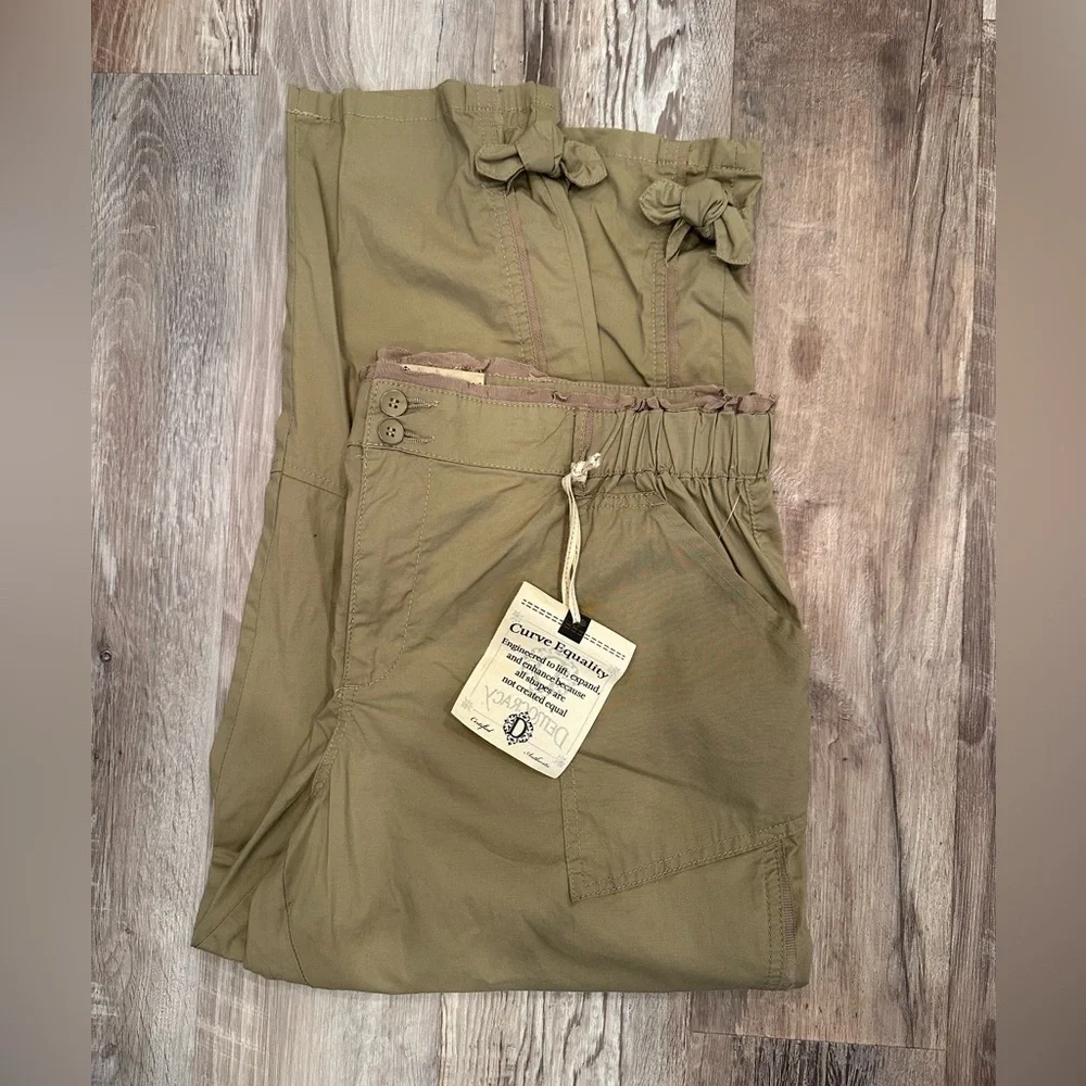 NWT Democracy Cargo Pants Curve Equality Stretch Waist Leg Ties Neutral Sz 14 - Picture 2 of 9